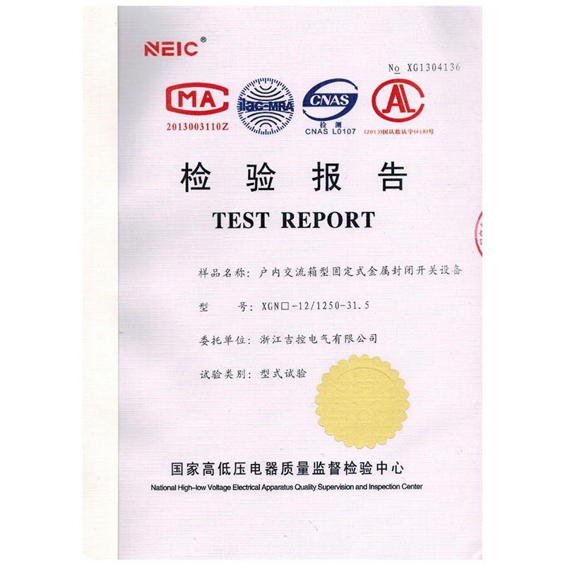 戶內(nèi)交流箱型固定式金屬封閉開關設備檢驗報告